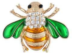 Dekorative Brosche Kleine Biene mit Zirkonia mit grünen Flügeln