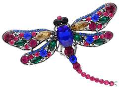 Dekorative Brosche Silberne Libelle mit bunten Zirkonia