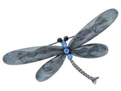 Dekorative Brosche Graphit Libelle mit blauen Zirkonia