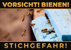 Warnschild groß XXL Bienen auf einem Flugbrett