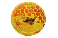 Twist-off Deckel groß - gelb, mit einer Biene, Fi 82, 6 Hacken, Packung 50 Stück