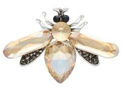 Dekorative Brosche/Anhänger Biene Flügel cremefarbige und schwarze Kristalle