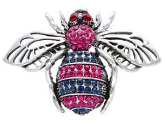  Brosche / Anhänger Biene mit Zirkonia marineblau und rosa 
