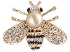 Broszka ozdobna pszczoła z cyrkoniami i z perłą