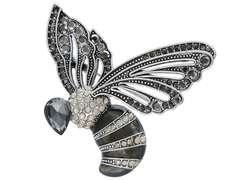 Dekorative Brosche Silber-schwarze Biene im Flug mit Zirkonia