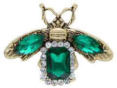 Dekorative Brosche Goldenes Insekt mit grünen Kristallen