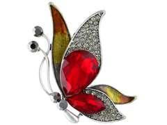 Dekorative Brosche Schmetterling mit Zirkonia in Silber und Rot