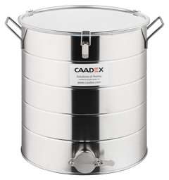 CAADEX Abfüllbehälter aus säurebeständigem Edelstahl, 50 kg, mit Quetschhahn, Dichtung und Klammern