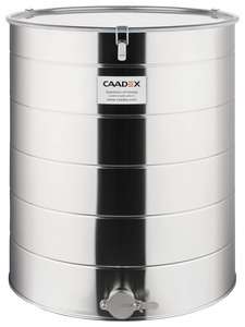 CAADEX Abfüllbehälter aus säurebeständigem Edelstahl, 180 kg, mit Quetschhahn, Dichtung und Klammern
