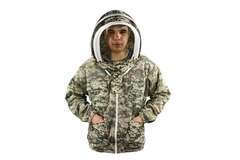 Imkerjacke mit Reißverschluss Größe L, mit Imkerhaube, KHAKI / CAMOUFLAGE, belüftet