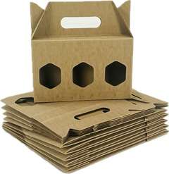 Set mit 10 Stück Verpackungen aus Wellpappe mit Griff für 3 Gläser 315 ml oder 370 ml
