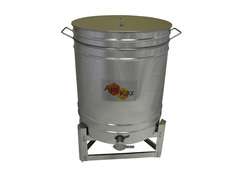 Abfüllbehälter 150 l, Quetschhahn 6/4", mit Sieb, Deckel und Haltegriffen