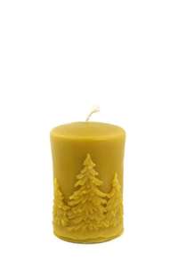 Bienenwachskerze STUMPENKERZE MIT WEIHNACHTSBÄUMEN, Höhe 7,5 cm, handgefertigt